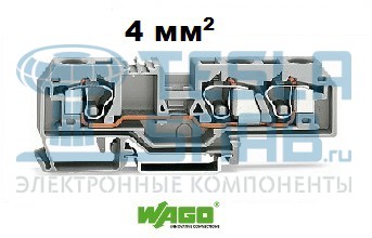 КЛЕММА 3-ПРОВ. ПРОХОД. WAGO 281-610, 0,08-4 мм, 400V/10A Сер. (L), вес-11 г.