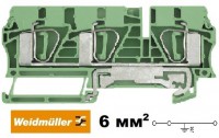 Клемма 3-пров. проход. Weidmuller ZPE6/3AN, 6мм, 690V/41A Жёлт./Зелен. (PE)