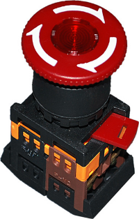 Кнопка с фиксацией Красная Гриб с подсветкой неон 1з+1р 240В TDM